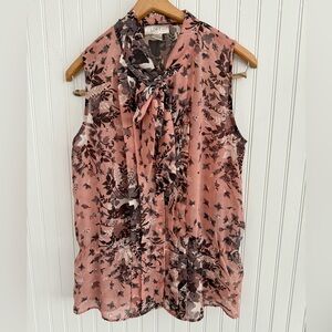 LOFT Blush Pink Floral Blouse Size SP with Tie-Neck